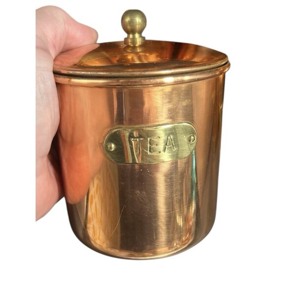 Vintage MCM Copper Brass Canister Set w Matching Salt & Pepper Korea 1970s - Picture 2 of 16